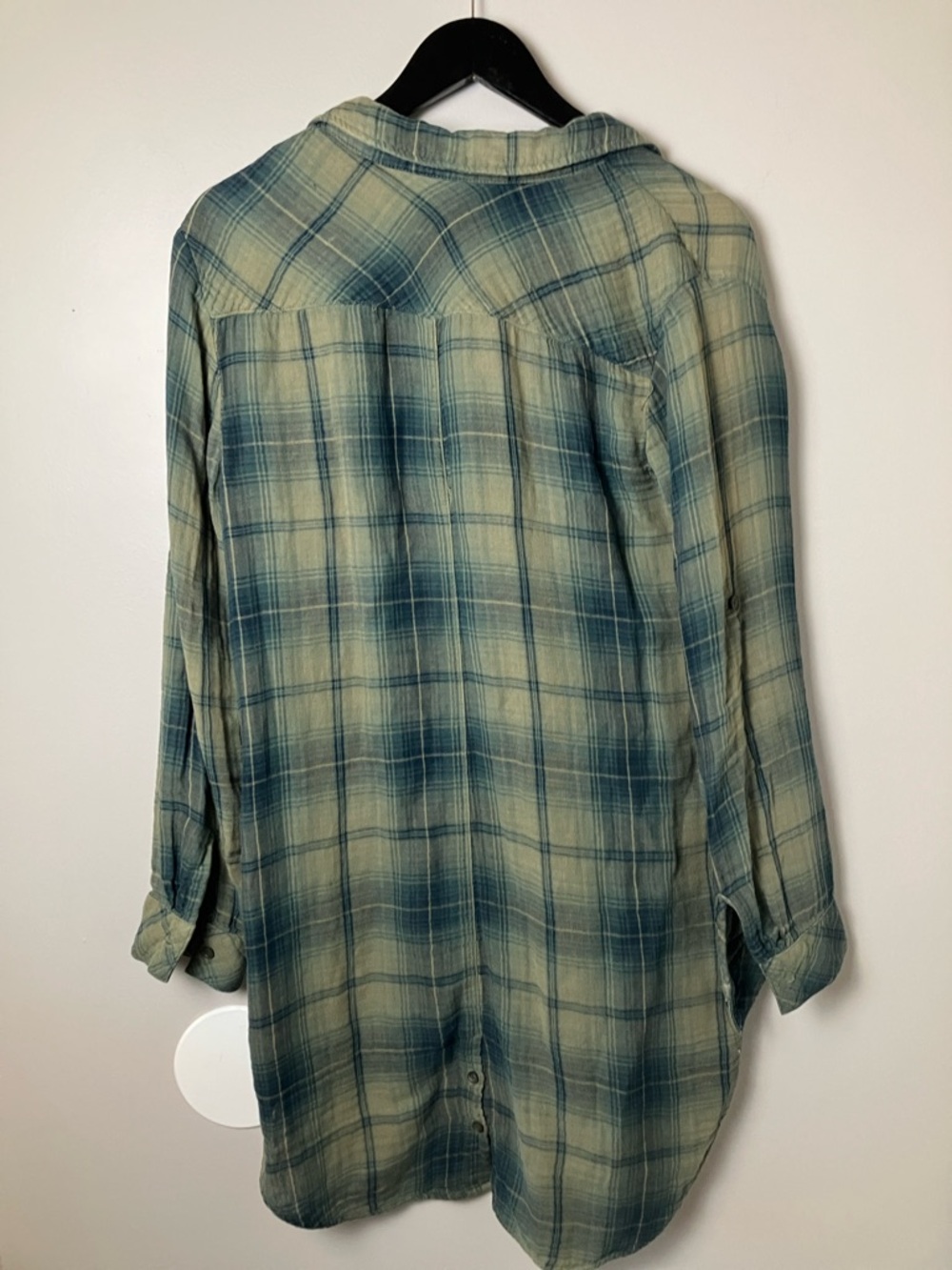 Side Stitch LA Olive Green Plaid Button-Front Cotton Tunic Shirt Dress Size M - Picture 4 of 6